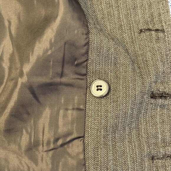 BKE | Dark Grey Pinstripe 5 Button Front Men's Vest with Checkered Lining - Picture 5 of 7